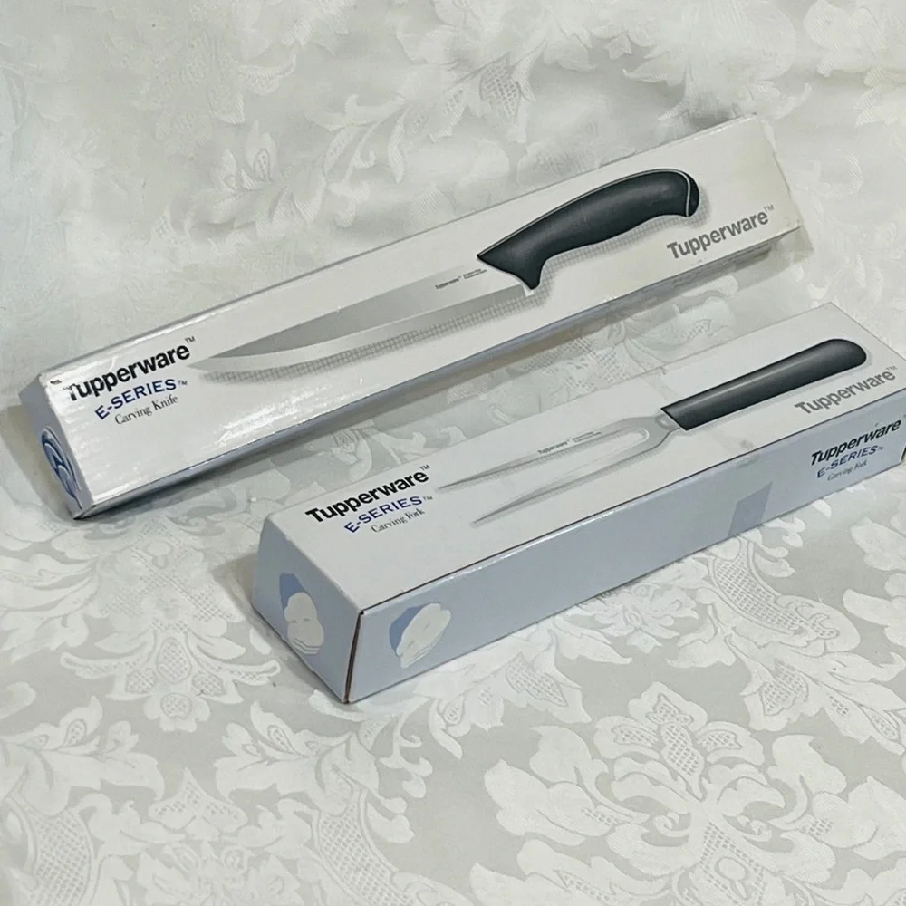 NEW (NIB) Tupperware E-Series Carving Knife and Fork Set - Black (LAST one)
